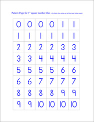Preschool Math: Number Tiles example page  - numbers 0 to 10