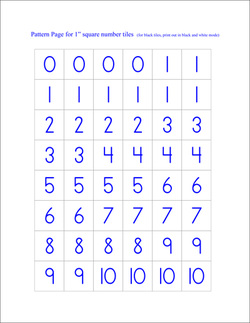 Preschool Math: Number Tiles example page -- numbers 0 - 10