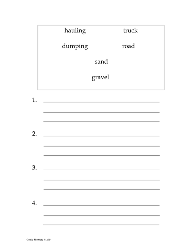 Word Box Writing example page -- hauling, truck